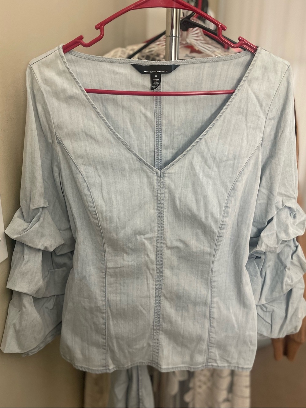 White House Black Market- Light Blue V-Neck Ruffle-Sleeve Top